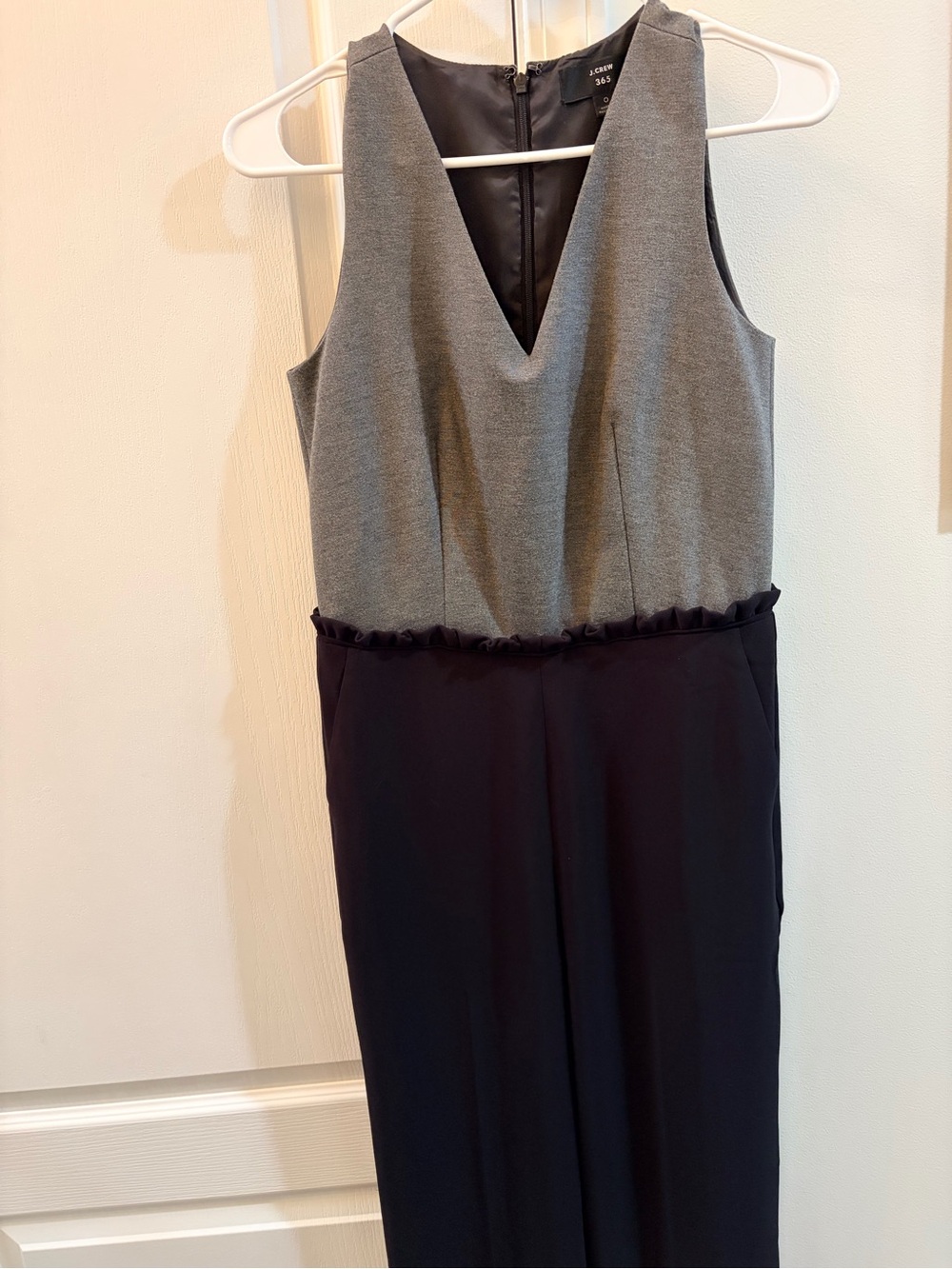 J. Crew Two-Tone One-Shoulder V-Neck Dress in Gray and Black